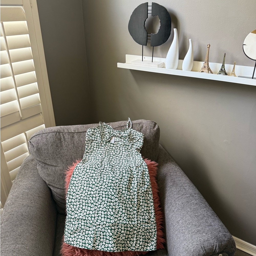 Chic green and White Floral Dress SHEIN